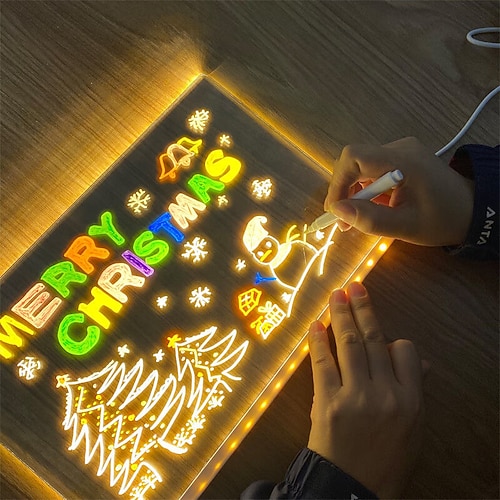LED-Notiztafel mit Farben, leuchtende Acryl-Nachrichtenmarkertafel, beleuchtete Trockenlöschtafel mit stabilem Ständer, Memo-Buchstabentafel mit interaktivem Licht, Whiteboard zur Ideenfindung Image