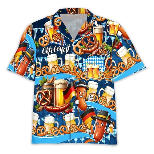 Hawaiihemden Aloha-Hemd Bayerisch München Deutsch alpin Grafik für Herren Erwachsene 3D-Druck für Karneval Oktoberfestbier Strand Urlaub Party Image