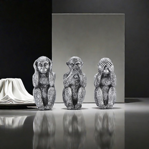 Drei weise Affenfiguren, „Nichts Böses sehen, Nichts Böses hören, Nichts Böses sagen", Statuen, Schreibtischornamente aus Kunstharz für Zuhause, das Büro und als Regaldekoration Image