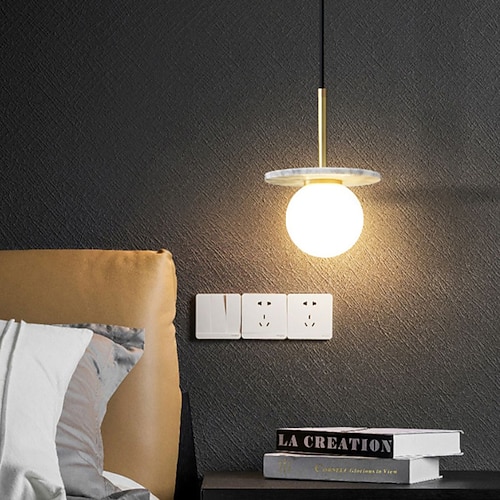 nordische moderne Marmor-Pendelleuchte, Milchglasschirm, Kupfer-Einzelkopf-Kronleuchter für Kücheninsel Image