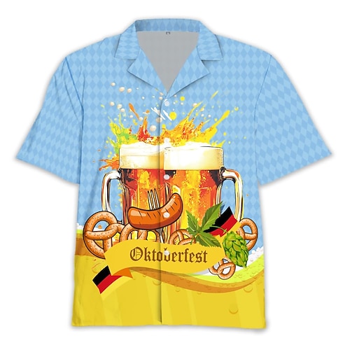 Hawaiihemden Aloha-Hemd Bayerisch München Deutsch alpin Grafik für Herren Erwachsene 3D-Druck für Karneval Oktoberfestbier Strand Urlaub Party Image