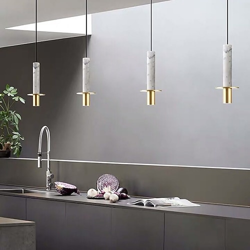 moderne LED-Pendelleuchte nordische lange Röhren-Hängelampe Marmor-Kronleuchter minimalistische kreative Deckenlampe Kunstdekor-Beleuchtungskörper für Esszimmer Kücheninsel Image