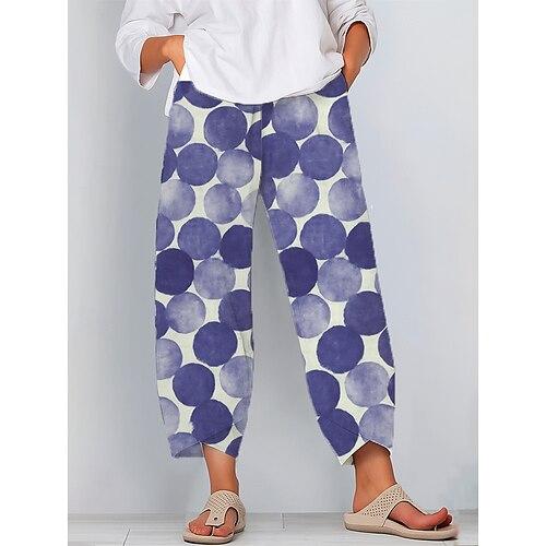 Damen Stoffhosen Hosen Hose Urlaub Vintage Ethno-Stil Knöchellang Hohe Taille Grafik Geometrisch Elastischer Bund Bequem Atmungsaktivität Weich Unelastisch Outdoor Straße Täglich Blau Purpur Grün