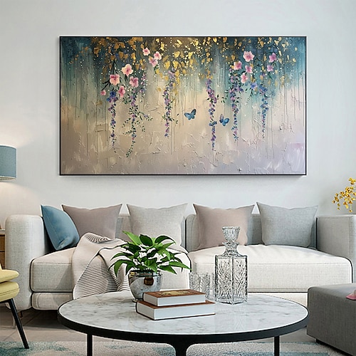 handgemachtes original minimalistisches Blumenölgemälde auf Leinwand abstrakte Landschaftswandkunst für Wohndekoration mit gespanntem Rahmen ohne Innenrahmengemälde Image