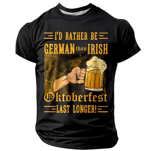 Herren T-Shirt Kurzarm Grafik Lustiger Oktoberfest Bier Humor Ich wäre lieber Deutscher als Ire hält länger Image