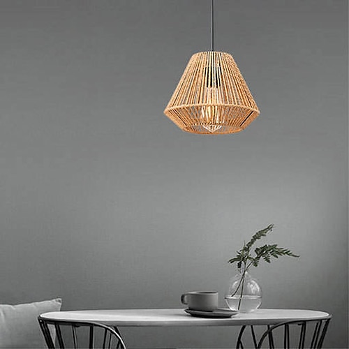 Leinen geflochtene Diamant-Pendelleuchte, Rattan-Hängelampe für Kücheninseln, dekorative Beleuchtung für japanische Esszimmer, Hängelampen im Retro-Industrie-Stil, Kronleuchter im Bauernhausstil Image