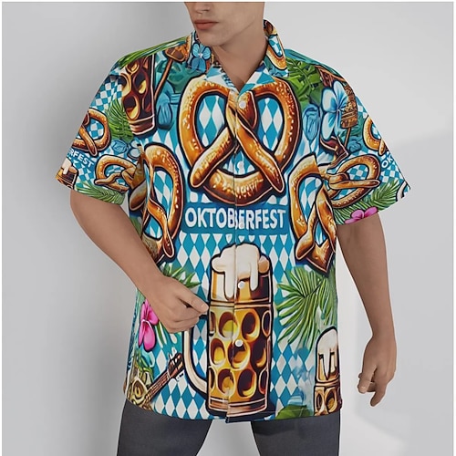 Hawaiihemden Aloha-Hemd Bayerisch München Deutsch alpin Grafik für Herren Erwachsene 3D-Druck für Karneval Oktoberfestbier Strand Urlaub Party Image