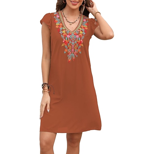 Damen Minikleid Freizeitkleid Mode Modern elegante kleider Kappe Täglich Hochzeit Date Normale Passform Blumen Stickerei Ärmellos V Ausschnitt Schwarz Weiß Orange Sommer Image