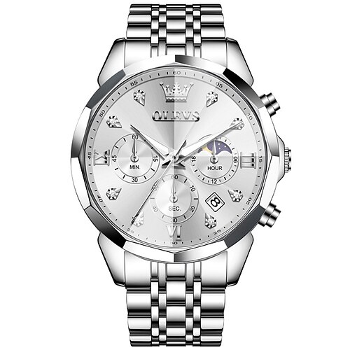 Olevs 3670 Herrenuhr Multifunktions-Chronograph Quarzuhr wasserdicht leuchtende Mondphasenuhr Image