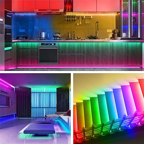 LED-Streifenlichter 20M 65.6ft Bluetooth Wasserdicht DIY Farbwechsel 2835 RGB mit Fernbedienung und verstecktem Controller Einfache Installation für TV-Hintergrundbeleuchtung Raum und Schlafzimmer Image