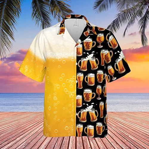 Hawaiihemden Aloha-Hemd Bayerisch München Deutsch alpin Grafik für Herren Erwachsene 3D-Druck für Karneval Oktoberfestbier Strand Urlaub Party Image