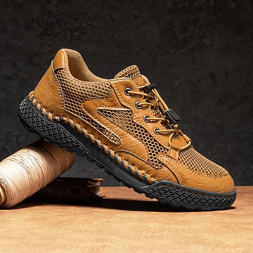 Herren-Sneaker aus hellbraunem, atmungsaktivem Mesh mit Schnürung, bequemer Passform und strapazierfähiger Gummisohle für den Alltag, zum Laufen und für einen aktiven Lebensstil Image