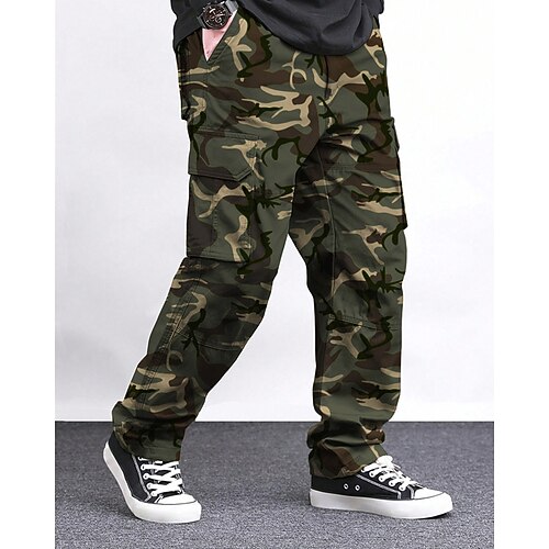 Herren Cargo-Hosen Hose Elastischer Bund Kordelzug Mehrere Taschen Einfach tragbar Outdoor Täglich Campen und Wandern Mode Klassisch Schwarz Grün Image