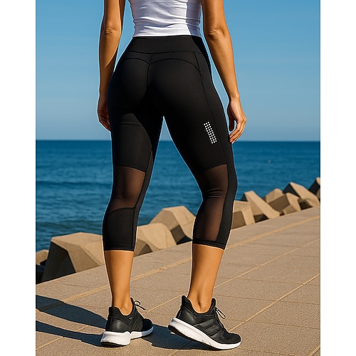 Damen Sport Leggings Laufhosen Netz Elastischer Bund Hohe Taille Capris Lässig Sport Outdoor Sommer Frühling Schnelltrocknend Leicht Atmungsaktiv Tennis Golfspiel Laufen Normale Passform Image