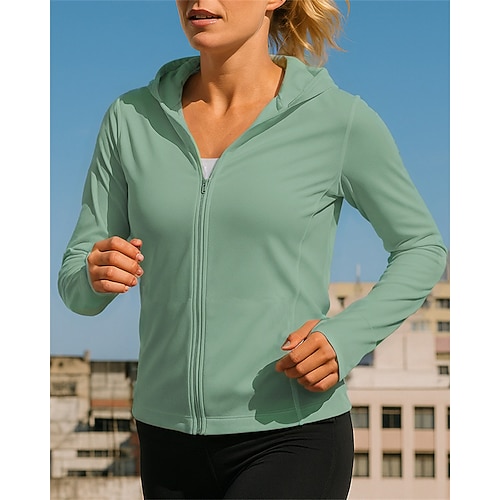 Damen Einfarbig Laufjacke Outdoorjacke Tasche Vollreißverschluss Langarm Oberbekleidung Sportlich Sommer Frühling Sonnenschutz Leicht Atmungsaktiv Tennis Golfspiel Laufen Sportbekleidung Sportkleidung Image