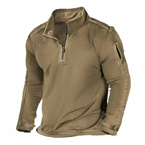 Herren Reißverschluss-Sweatshirt Taktisch Schwarz Weiß Marineblau Khaki Stehkragen Einfach Reißverschluss Tasche Lässig Täglich Sport Outdoor Streetwear Cool Sportbekleidung Frühling Herbst Image