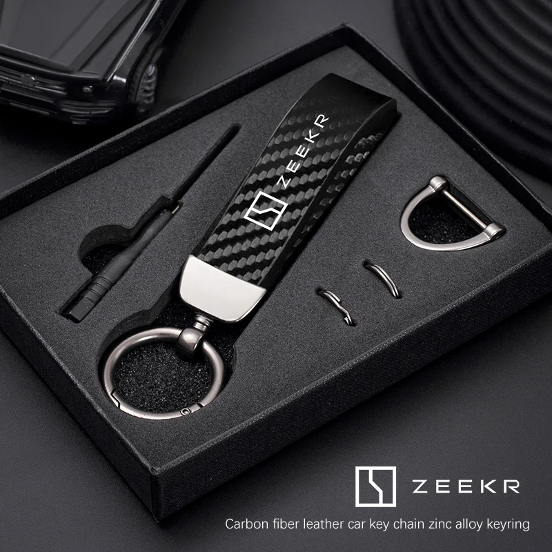 Auto-Schlüsselanhänger im Kohlefaser-Stil, Mikrofaser-Leder-Schlüsselanhänger für Zeekr 001, MIX 009 007, Zeekr X 7X Image