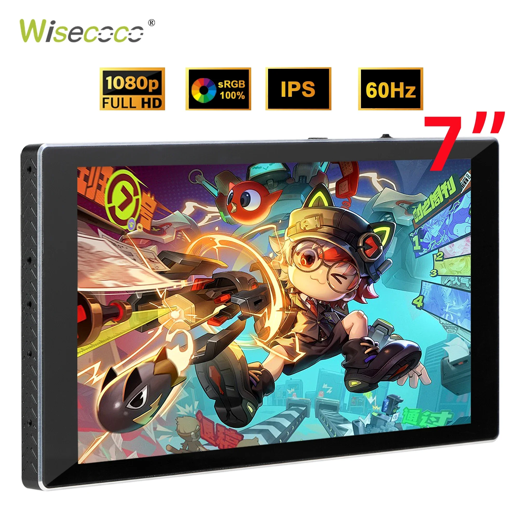 Wisecoco 7 Zoll 1920 x 1080 tragbarer Monitor HDMI Typ-C Ultradünnes IPS-LCD-Touchscreen-Display für Laptop-PC PS5 Xbox Gaming