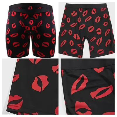 Sommer bedruckte Eisseiden-Unterhose für Herren, schnell trocknend, atmungsaktiv, Übergröße, Boxershorts, seidig, Anti-Abrieb, Herren-Unterhose, Schwarz, Plus Image