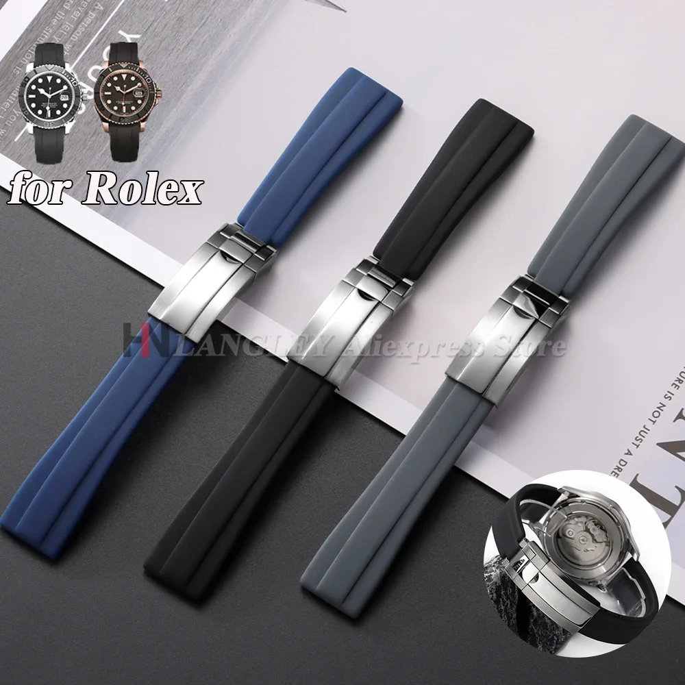 20 mm Silikon-Uhrenarmband für Rolex Water Ghost für Oyster-Armband, Gummi, wasserdichtes Band, Herren-Sportarmband, Faltschließe Image