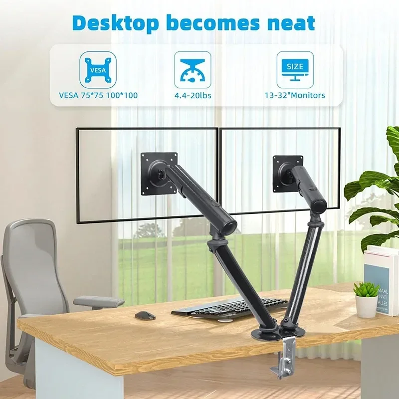 Dualer Monitorständer für 13 bis 30 Zoll, Premium-Dual-Monitorhalterung mit Klemm-/Grommet-Basis, höhenverstellbarer Monitorständer Image