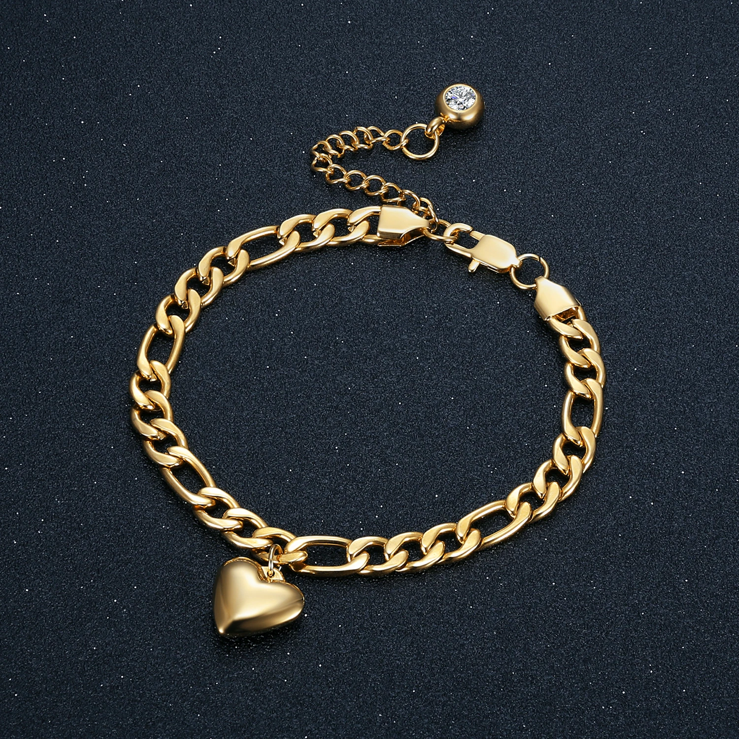 Punk 7mm Figaro Kette Link Armbänder Gold Farbe Edelstahl Herz Charm Armband für Frauen Mode Schmuck Weibliche Geschenk 2025 Image