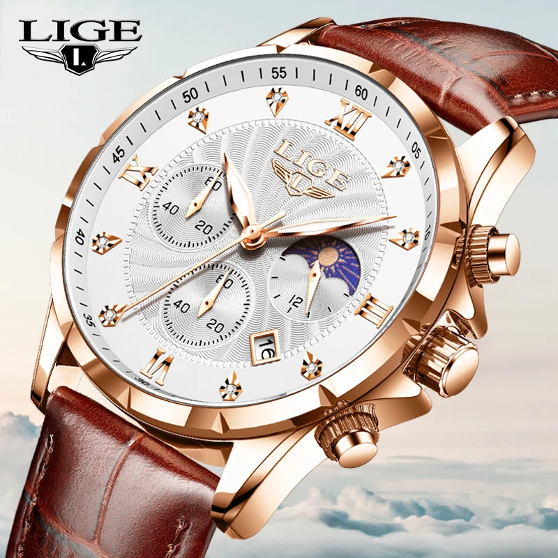 2024 uhren Luxus Männer LIGE Marke Mode Quarz Uhren Business Casual Uhr Leder Wasserdicht Herren Armbanduhr Reloj Hombre Image