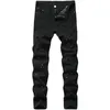 Denim Jeans Loch Design Mode Lack Fuß Casual Hosen Stretch Regular Fit Schwarz Lange Hip Hop männer Neue Vier saison Plus Größe