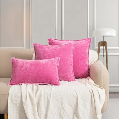 Rosa Chenille Kissen bezug weicher Kissen bezug 50x50cm Samt Kissen bezug genähte Kante Couch Sofa Dekor Kissen bezug 45x45cm Image
