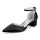 Black,43,Women's Closed Toe Satin Wedding Shoes Cut Out Chunky Block Heels Bridal Prom Court Shoes Flats Party Dress Pumps with Ankle Strap