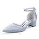 Silver,37,Women's Closed Toe Satin Wedding Shoes Cut Out Chunky Block Heels Bridal Prom Court Shoes Flats Party Dress Pumps with Ankle Strap