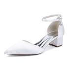 White,36,Women's Closed Toe Satin Wedding Shoes Cut Out Chunky Block Heels Bridal Prom Court Shoes Flats Party Dress Pumps with Ankle Strap