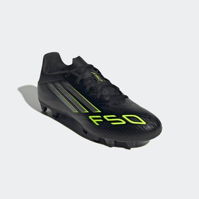 Fußballschuh ADIDAS PERFORMANCE "F50 CLUB KUNSTRASEN NEUERER GENERATION, HART- UND ASCHENPLÄTZE E", Gr. 41, schwarz (core schwarz, iron metallic, lucid lemon), Synthetik, sportlich, Schuhe, geeignet für Rasen- und Kunstrasenplätze Image