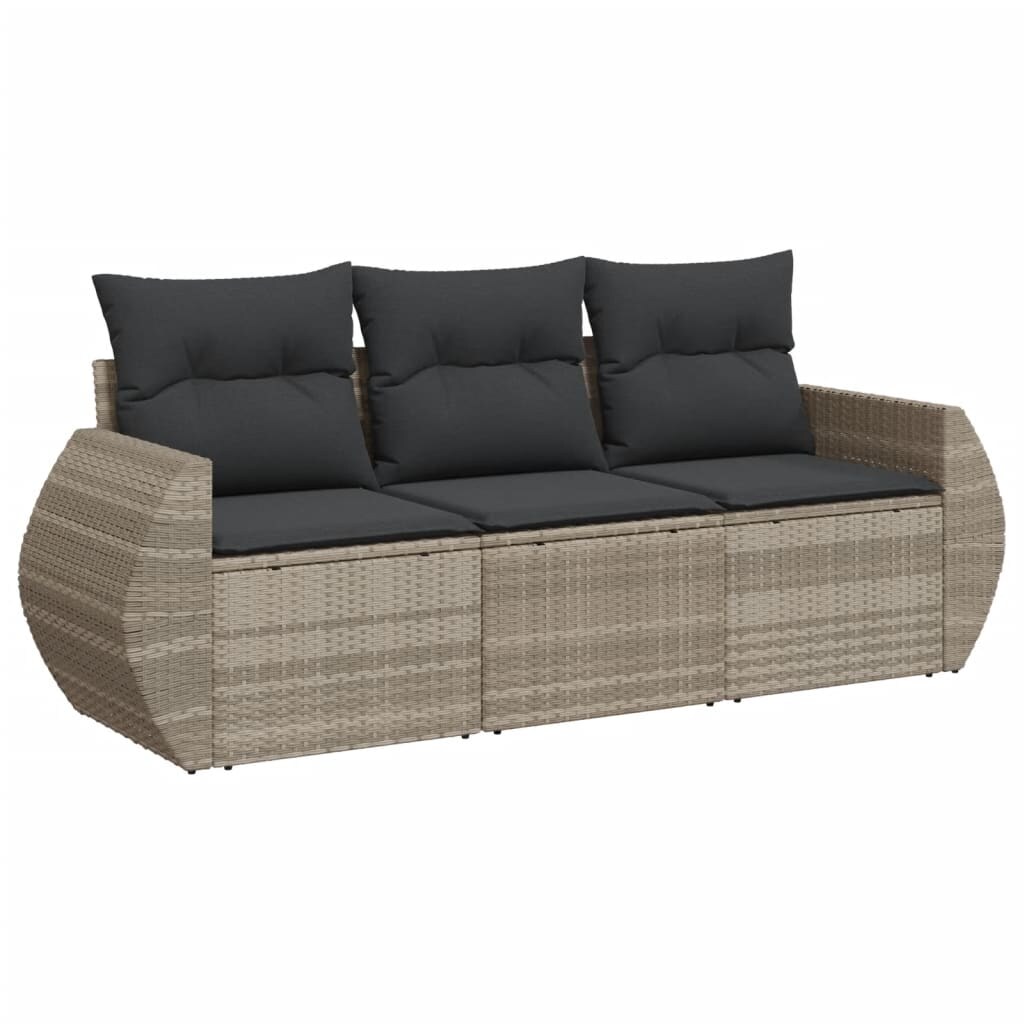 vidaXL 3-tlg. Garten-Sofagarnitur mit Kissen Hellgrau Poly Rattan Image