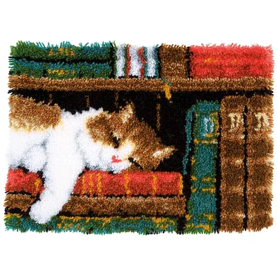 Knüpfteppich Katze auf Bücher, 53 x 39 cm Image