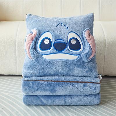 TEMU Vmi Stitch 2-in-1 Pillow And Blanket Set, Modern Cartoon Theme, Polyester Woven Blanket With Decorations, Portable Multipurpose, Suitable For Travel And Office Use Single Pack
