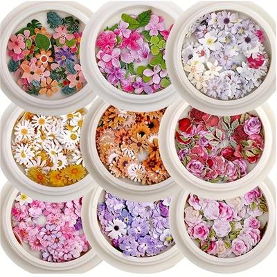 TEMU 450pcs/9 Boxes Nail Flower Ultra-thin Wood Patch Color Mixed Small Nail Art Accessories For Nail Art Decoration, Nail Art Supplies For Women And Girls Image