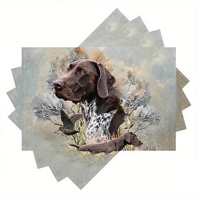 TEMU 4pcs German Shorthaired Pointer Hunting Dogs Placemats, Rectangular Linen Table Mats, Machine Washable, 12x18inch, Decorative Coffee Table And Kitchen Mat Set Image