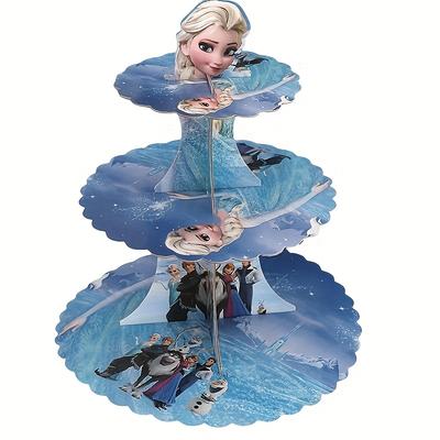 TEMU Frozen Princess And Three-tier Paper Party Stand - Colorful Birthday Decor With Interchangeable Faces, Teen Gatherings, Celebrations, And Holiday Parties Image