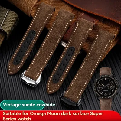 21mm Vintage Leather Watch Band for Omega Speedmaster Dark Side of the Moon 311 – Men's Soft Calfskin Strap, Brown/Black
