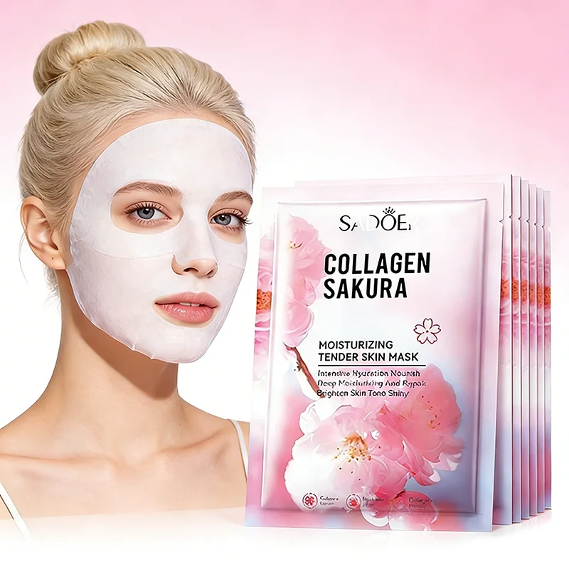 5 pz SADOER Sakura Maschera per il viso Cura della pelle del viso Idratante Schiarente Idratante Rassodante Collagene Maschere per il viso Maschera per il viso