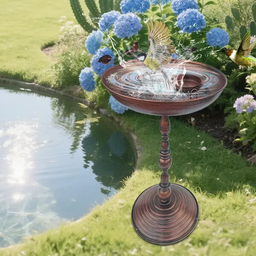 Vogelbad im Freien, Garten, stehend, Vogelbad, Tränke, Innenhof, Eisenkunst, antike Tiere, Wassernapf, Statue für Kolibri, Papagei