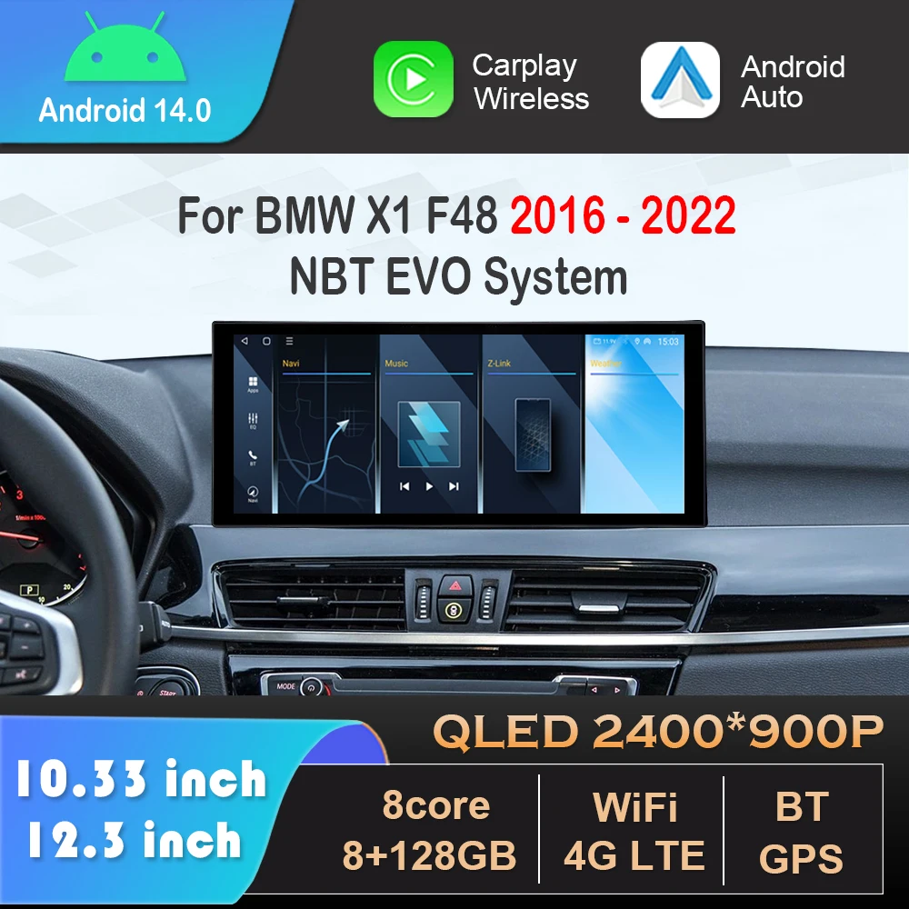 Android 14 QLED Schermo 4G Wifi per BMW X1 F48 2016 - 2022 NBT EVO Sistema Autoradio Video Lettore Multimediale Carplay DSP Stereo