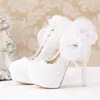 Frühling runde spitze spitze perle blume band wasserdichte plattform hochzeit schuhe dünne hochhackige bankett kleid große größe frauen schuh