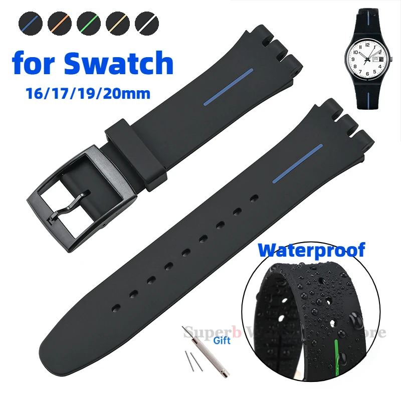 Weiches Silikon-Uhrenarmband für Swatch 16 mm, 17 mm, 19 mm, 20 mm, wasserdichtes Kautschukarmband, Sport-Ersatzarmband, Herren- und Damen-Zubehör Image