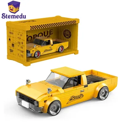 324PCS MOC Retro Pickup Truck Sport Auto Bausteine Ziegel Geschwindigkeit Spielzeug Champion Racer mit Container Display Box Geschenk für Kind Image