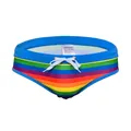 Sexy taille basse hommes maillots de bain arc-en-ciel rayé slip de bain été Europe amérique mode Nylon Pad Push Up Bikini maillot de bain