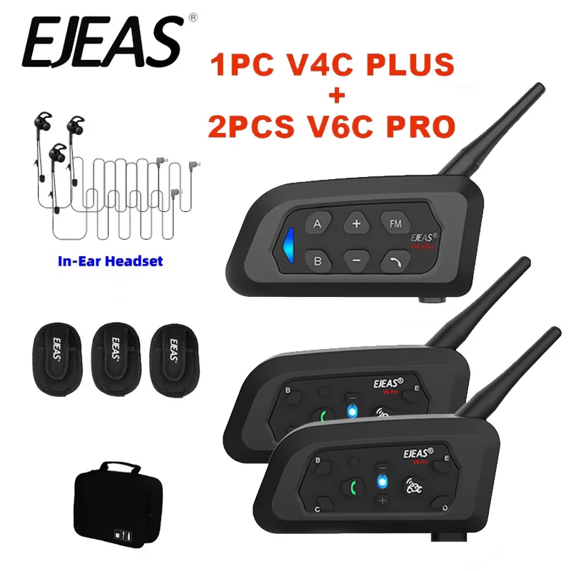 EJEAS 1 STÜCK V4C PLUS + 2 STÜCK V6C PRO 3 Benutzer In-Ear-Schiedsrichter-Intercom-Headset 1200 M Vollduplex-Bluetooth-Fußballkonferenz-Gegensprechanlage Image