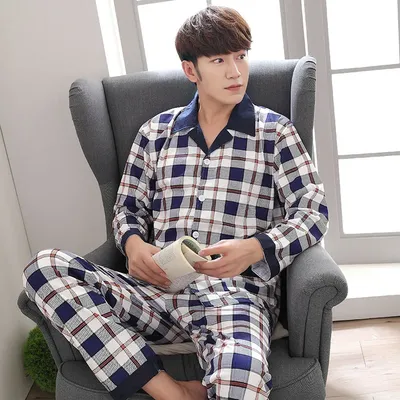 Große warme Nachtwäsche für den Winter, Pyjama, langärmelig, für Jugendliche, Heimkleidung, 2-teiliges Set, Cartoon-Bär, kariert, einfache Loungewear Image