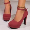 Frauen High Heels Mode Wildleder Runde Kappe Weibliche Plattform Schuhe Frauen Pumpen Sandalen Mit Hohen Absätzen Sexy Ankle Strap Schuhe Große Größe 42